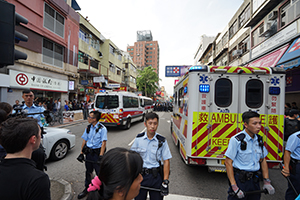 Police line, 'Reclaim Sheung Shui' protest against parallel traders from China, 13 July 2019