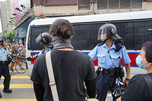 Police line, 'Reclaim Sheung Shui' protest against parallel traders from China, 13 July 2019