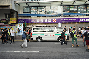 TVB vehicle, 'Reclaim Sheung Shui' protest against parallel traders from China, San Fung Avenue, 13 July 2019