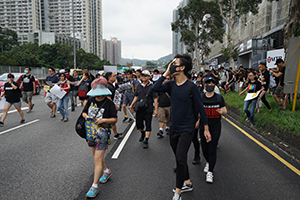 Crowds marching from Tai Wai to Che Kung temple, the start point of an anti-extradition bill march to Sha Tin, 14 July 2019