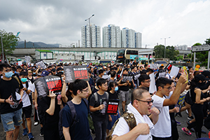 Crowds gathering near the Che Kung Temple for an anti-extradition bill march to Sha Tin, 14 July 2019