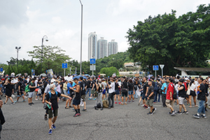 Crowds gathering near the Che Kung Temple for an anti-extradition bill march to Sha Tin, 14 July 2019