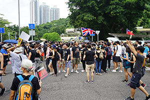 Crowds gathering near the Che Kung Temple for an anti-extradition bill march to Sha Tin, 14 July 2019