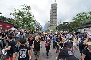 Crowds marching from Tai Wai to Sha Tin on an anti-extradition bill march, Che Kung Miu Road, 14 July 2019