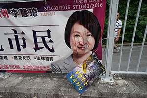 Vandalized banner of politician Starry Lee, Sha Tin, 14 July 2019