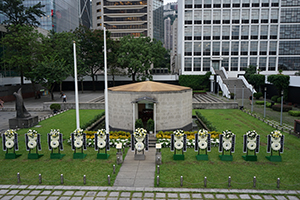 Wreaths in City Hall Memorial Garden, Central, 3 September 2019