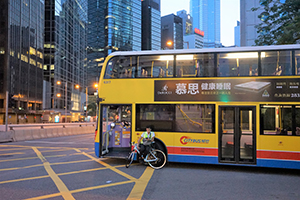 Marooned bus on Connaught Road Central, 15 September 2019