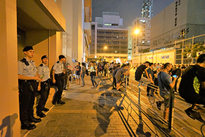 Police guarding the entrance to Queen Elizabeth Stadium, Oi Kwan Road, Wanchai, 26 September 2019