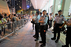 Police guarding the entrance to Queen Elizabeth Stadium, Oi Kwan Road, Wanchai, 26 September 2019