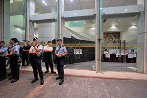 Police guarding the entrance to Queen Elizabeth Stadium, Oi Kwan Road, Wanchai, 26 September 2019