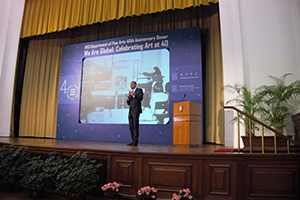 Derek Collins, Dean of the Faculty of Arts, giving a speech at the HKU Department of Fine Arts 40th Anniversary Dinner, Loke Yew Hall, University of Hong Kong, 28 September 2019