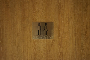 Gender-neutral toilet sign with Braille, K11 Musea mall, Tsim Sha Tsui, 10 October 2019
