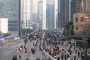 Tear gas on Harcourt Road flyover, Admiralty, 1 October 2019