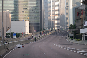 Harcourt Road flyover, after police had been using tear gas and water cannons, Admiralty, 1 October 2019