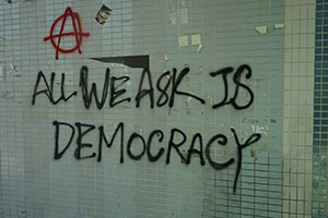 Graffiti on a wall, Kwai Fong Lennon Wall, 17 October 2019