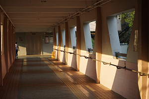 Late afternoon light on a footbridge, Kwai Shing West Estate, 18 October 2019