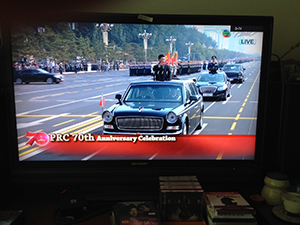 TVB broadcasting Chinese National Day celebrations in Beijing, Sheung Wan,  1 October 2019