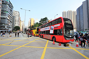 Marooned buses on Jordan Road, Kowloon, 20 October 2019