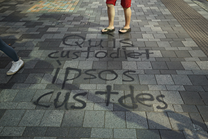 Graffiti on the ground, Nathan Road, Kowloon, 21 October 2019
