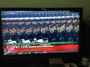 TVB broadcasting Chinese National Day celebrations in Beijing, Sheung Wan,  1 October 2019