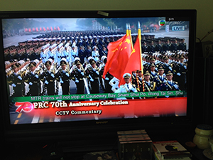 TVB broadcasting Chinese National Day celebrations in Beijing, Sheung Wan,  1 October 2019