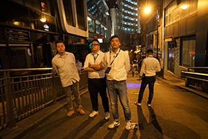 Security guards blocking the entrance to the Lan Kwai Fong nightlife area, D'Aguilar Street, Central, 31 October 2019