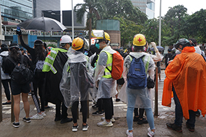 First aiders, at a protest march against the anti-mask law, Queensway, Admiralty, 6 October 2019
