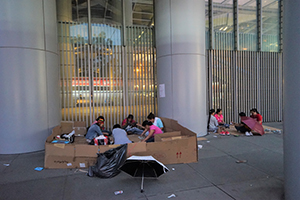 Foreign domestic helpers gather outside the Hong Kong Bank Building, Central, 6 October 2019