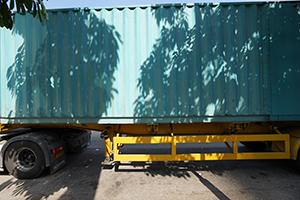 Shadow of trees on a container truck, Fung Mat Road, Shek Tong Tsui, Hong Kong Island, 7 November 2019