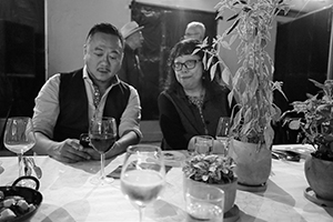 Travis Kong and Linda Lai, dining after the opening of a retrospective exhibition of Jeffrey Shaw's artwork, Osage, Kwun Tong, 12 November 2019