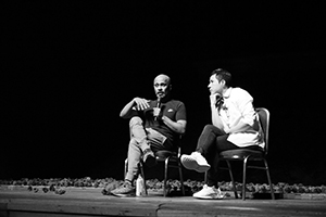 Akram Kahn being interviewed by Daniel Yeung after his performance 'Xenos', Cultural Centre Grand Theatre, Tsim Sha Tsui, November 2019