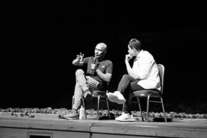 Akram Kahn being interviewed by Daniel Yeung after his performance 'Xenos', Cultural Centre Grand Theatre, Tsim Sha Tsui, November 2019