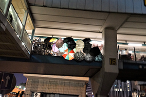 Umbrellas on a footbridge over the Cross-harbour tunnel, Hung Hom, 16 November 2019