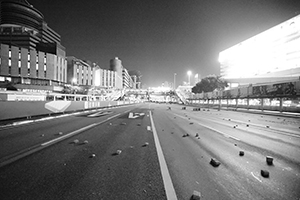 The Cross-harbour tunnel, blocked to traffic by protesters, Hong Chong Road, Hung Hom, 16 November 2019