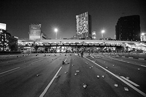 The Cross-harbour tunnel, blocked to traffic by protesters, Hong Chong Road, Hung Hom, 16 November 2019