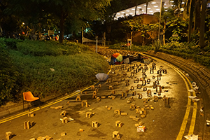 Roadblock on Hong With Path, adjacent to the occupied Polytechnic University campus, 16 November 2019