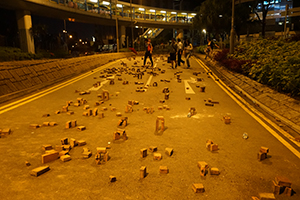 Roadblock outside the occupied Polytechnic University campus, 16 November 2019