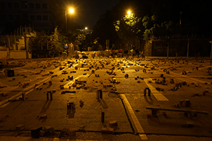 Roadblock on Cheong Wan Road, adjacent to the Polytechnic University, 16 November 2019