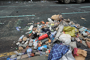 Aftermath of overnight street battles between protesters and police, Nathan Road, Kowloon, 19 November 2019