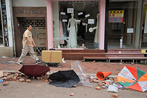 Aftermath of overnight street battles between police and protesters, Observatory Road, Tsim Sha Tsui, 19 November 2019