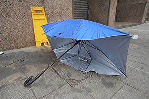 Used rubber bullet cartridge inside an umbrella, Tsim Sha Tsui East, 19 November 2019