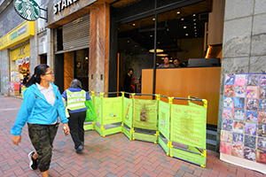 Repairs underway at a vandalized branch of Starbucks, Queen's Road Central, Sheung Wan, 3 November 2019