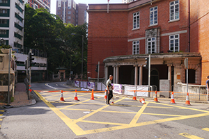 Roadblock outside King's College, Bonham Road, Sai Ying Pun, 15 November 2019