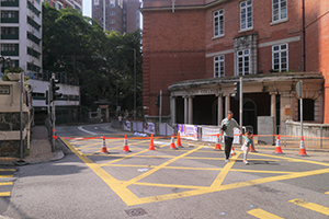 Roadblock outside King's College, Bonham Road, Sai Ying Pun, 15 November 2019