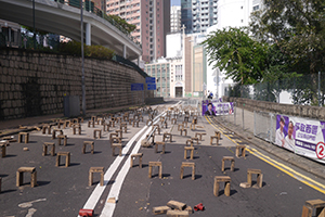 Roadblock on Bonham Road, outside the University of Hong Kong, 15 November 2019