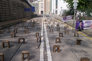 Roadblock on Bonham Road, outside the University of Hong Kong, 15 November 2019