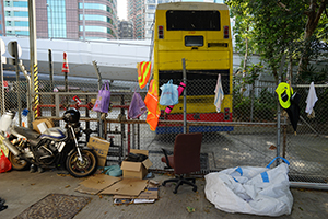 Private belongings in a public place, Western Fire Services Street, Sheung Wan, Hong Kong Island, 6 November 2019