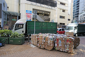 Blocks of material for recycling, Sheung Wan Cultural Square, 7 December 2019