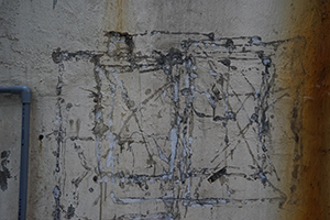 Detail of a wall, basement level of Champagne Court, Carnarvon Road, Tsim Sha Tsui, 26 December 2019