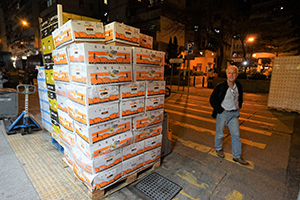 Stacked boxes of oranges, Canton Road, Yau Ma Tei, 26 December 2019